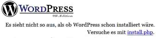Meldung vor der Installation von WordPress