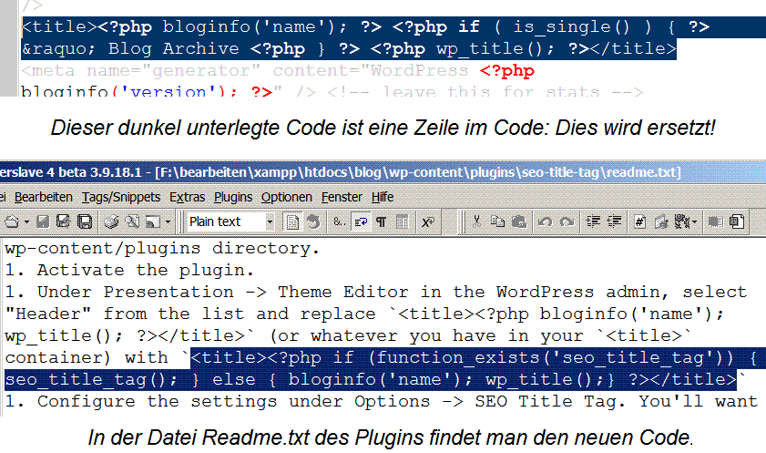 Neuer Code für eine Zeile in der header.php