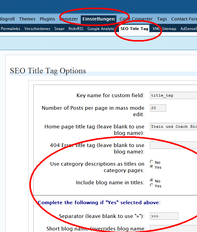 Weitere Einstellungen Titel SEO