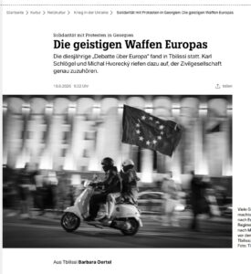 Ausriss: taz von heute https://taz.de/Solidaritaet-mit-Protesten-in-Georgien/!6188255&s=Schl%C3%B6gel/