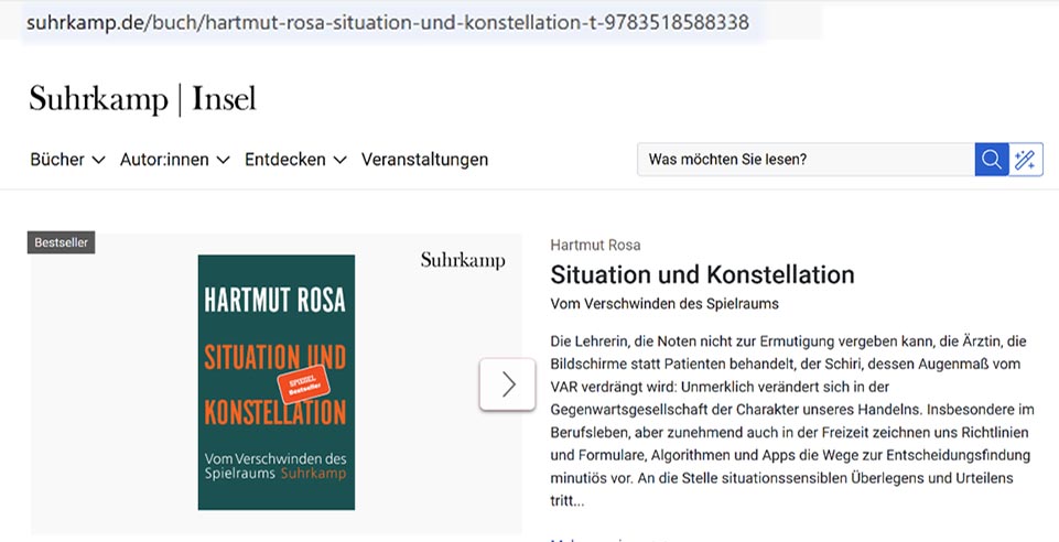 Hartmut Rosa: System und Konstellation - Ausriss Verlagsseite
